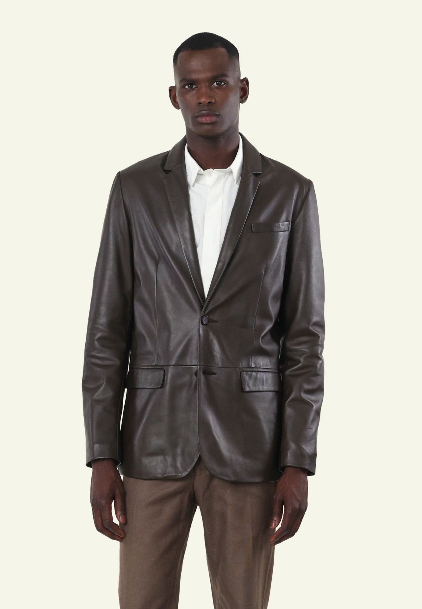 Blazer cuir BLAZER MERGE BROWN vue complémentaire — Serge Pariente Paris