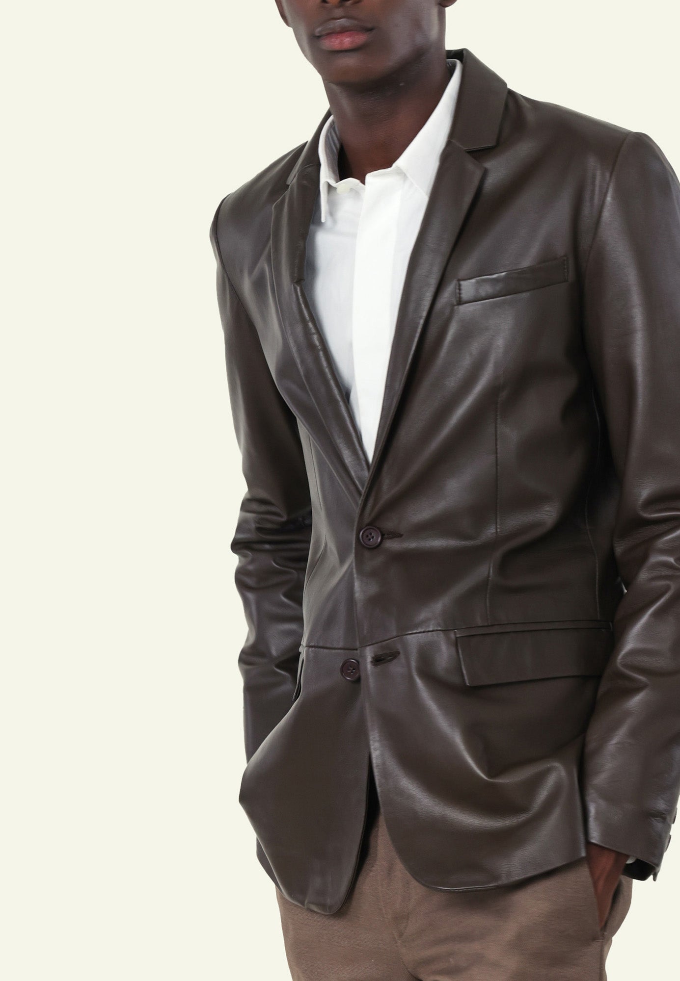 BLAZER MERGE BROWN porté homme blazer cuir brun — Serge Pariente