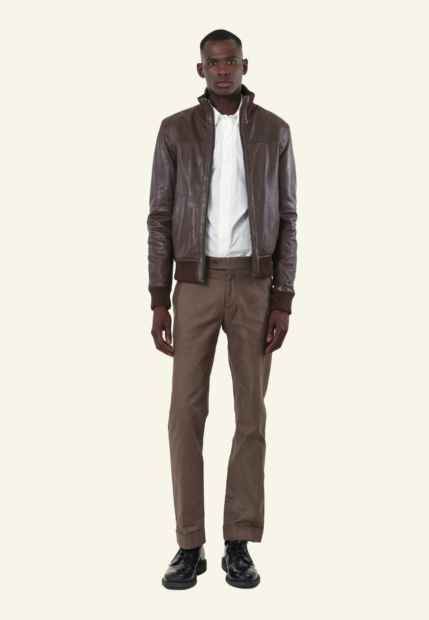 Bomber vintage cuir mouton mocca SOUL BOMBER NF face — Serge Pariente