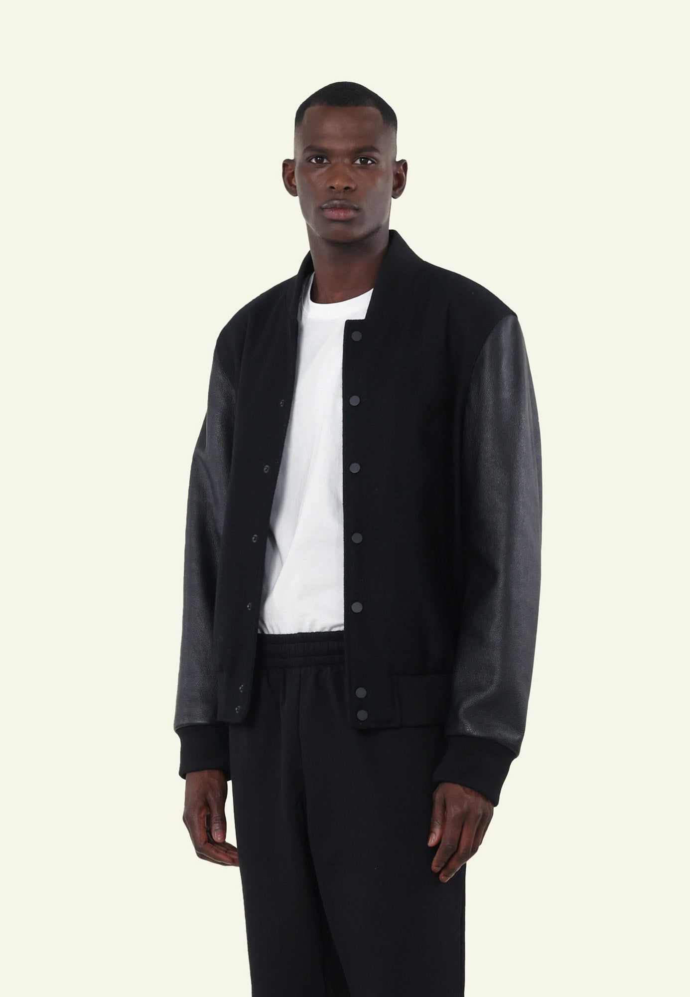 VARSITY ID BLACK vue dos blouson varsity cuir laine — Serge Pariente