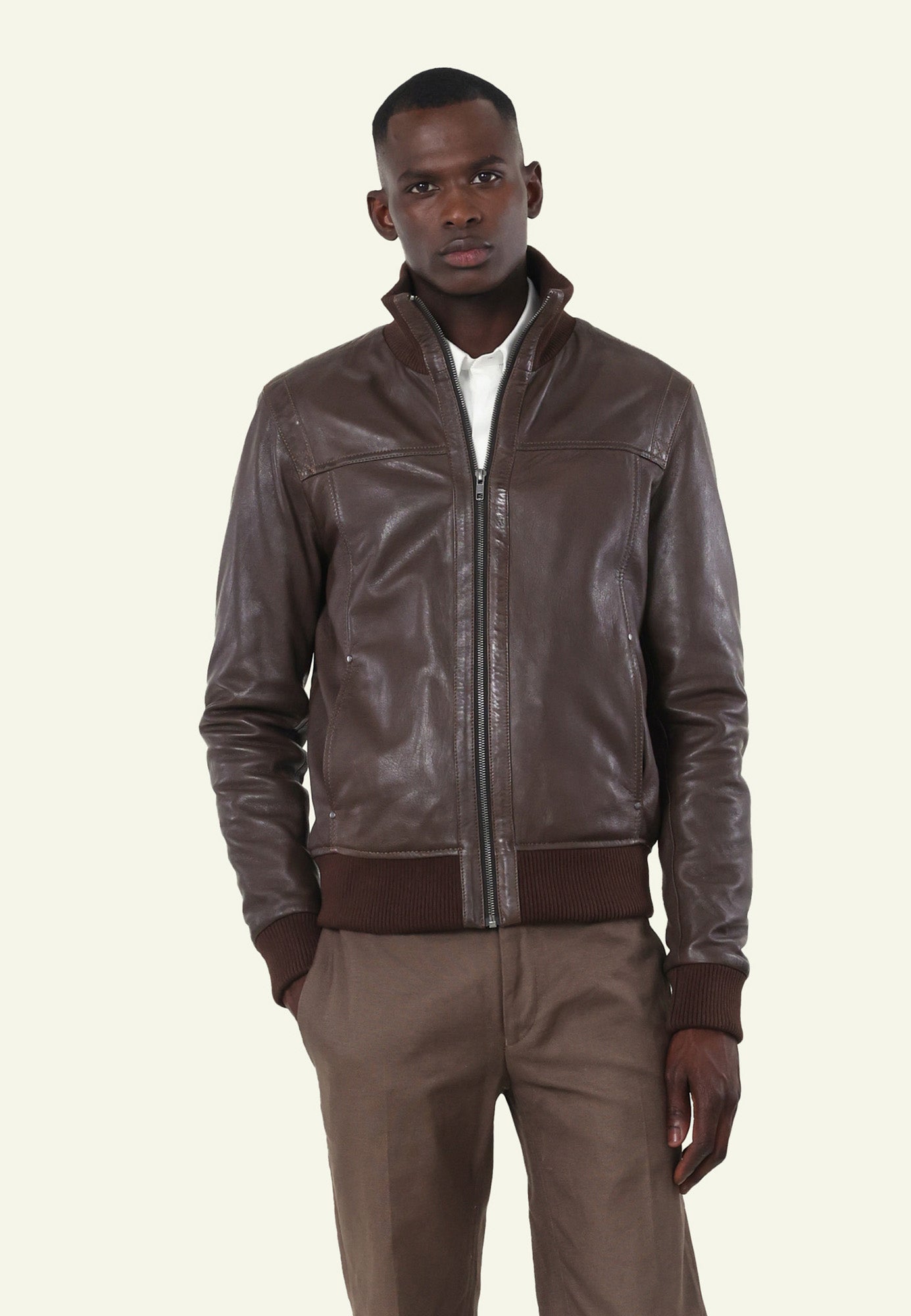 SOUL BOMBER NF MOCCA vue dos bomber cuir mouton — Serge Pariente
