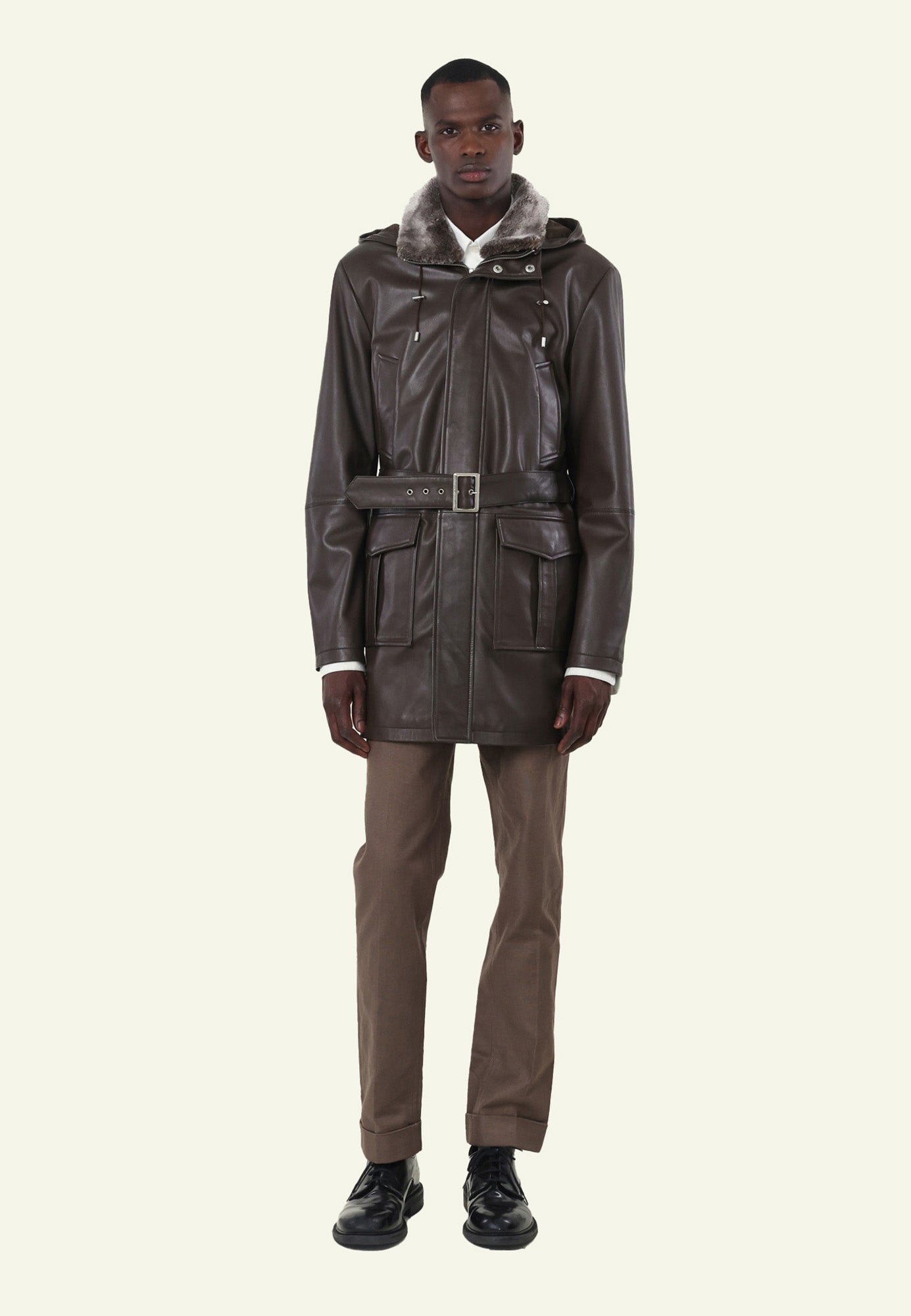 Blouson cuir mouton brun homme JUAN BROWN face — Serge Pariente Paris