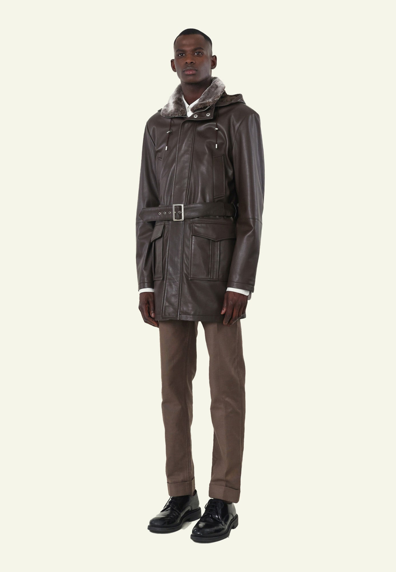 Blouson cuir JUAN BROWN vue zoom matière — Serge Pariente Paris