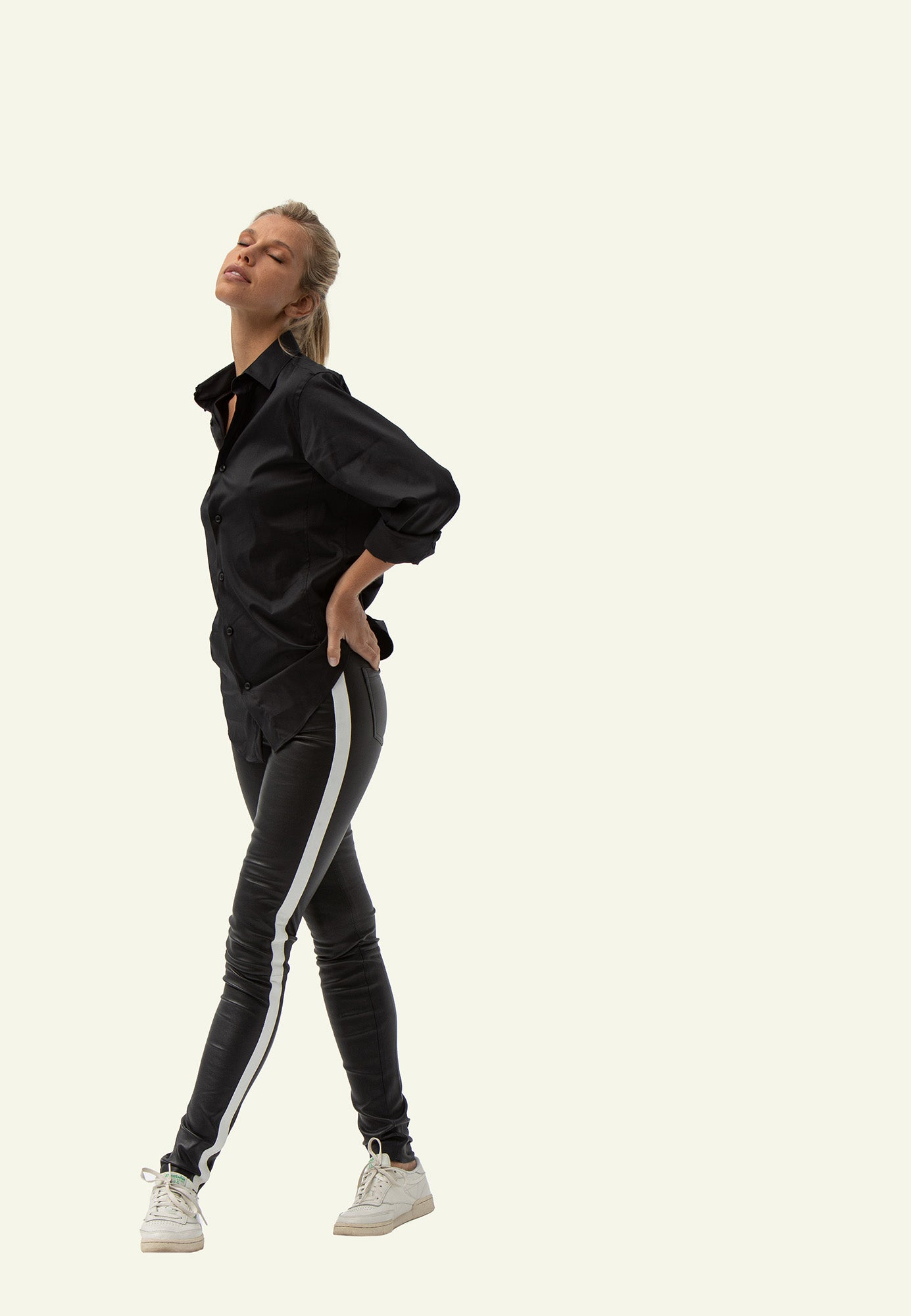 Pantalon cuir SEXY HEAVY STRIP BLACK vue complémentaire — Serge Pariente Paris