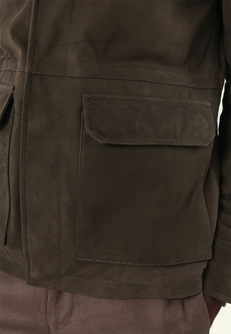 Veste cuir nubuck FRAN KHAKI BEIGE vue arrière complémentaire — Serge Pariente Paris
