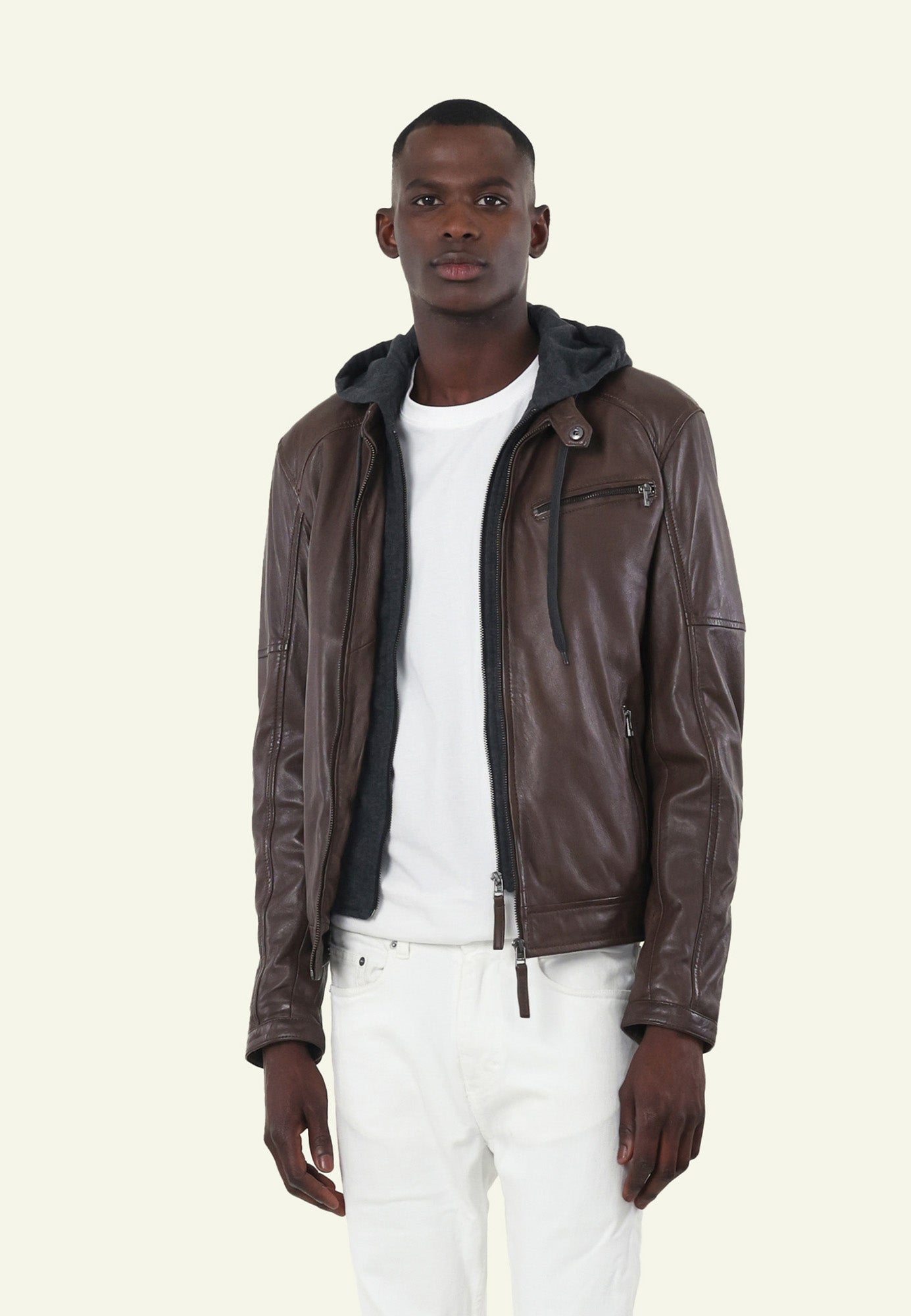 Détail bicolore mocca anthracite IORA HOOD — Serge Pariente Paris