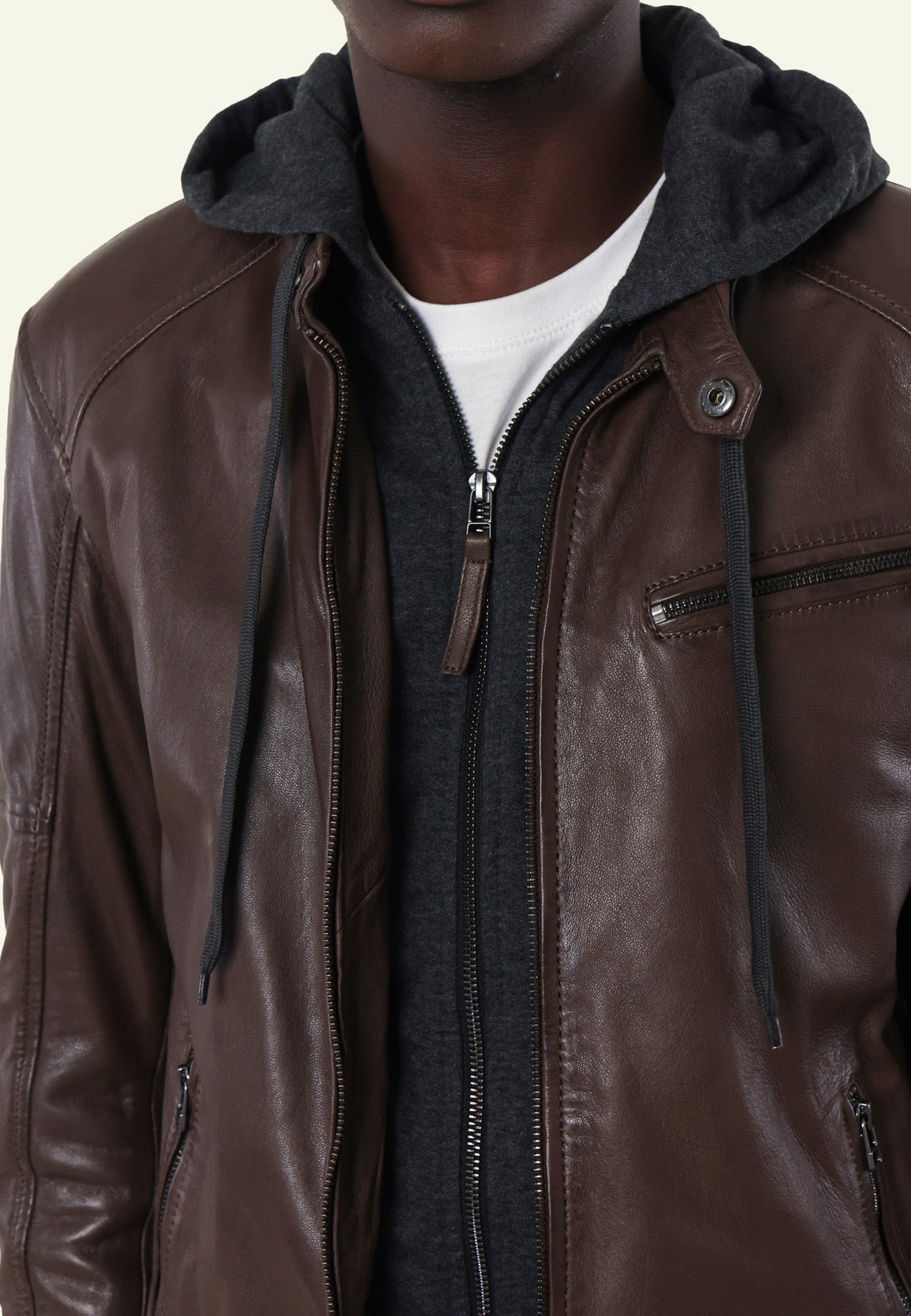 IORA HOOD MOCCA ANTHRACITE vue dos blouson cuir bicolore — Serge Pariente