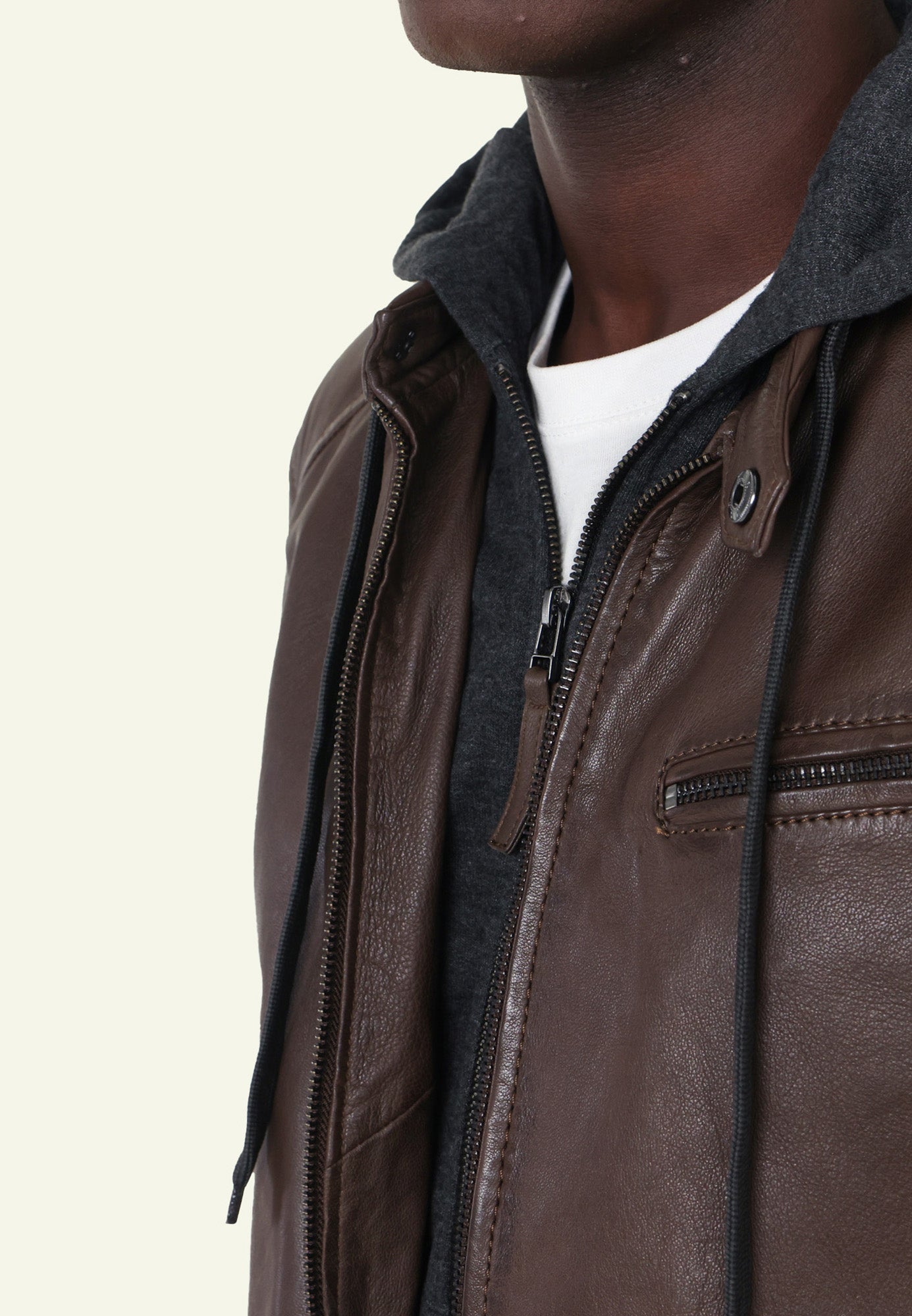 Blouson cuir IORA HOOD MOCCA ANTHRACITE vue complémentaire — Serge Pariente Paris