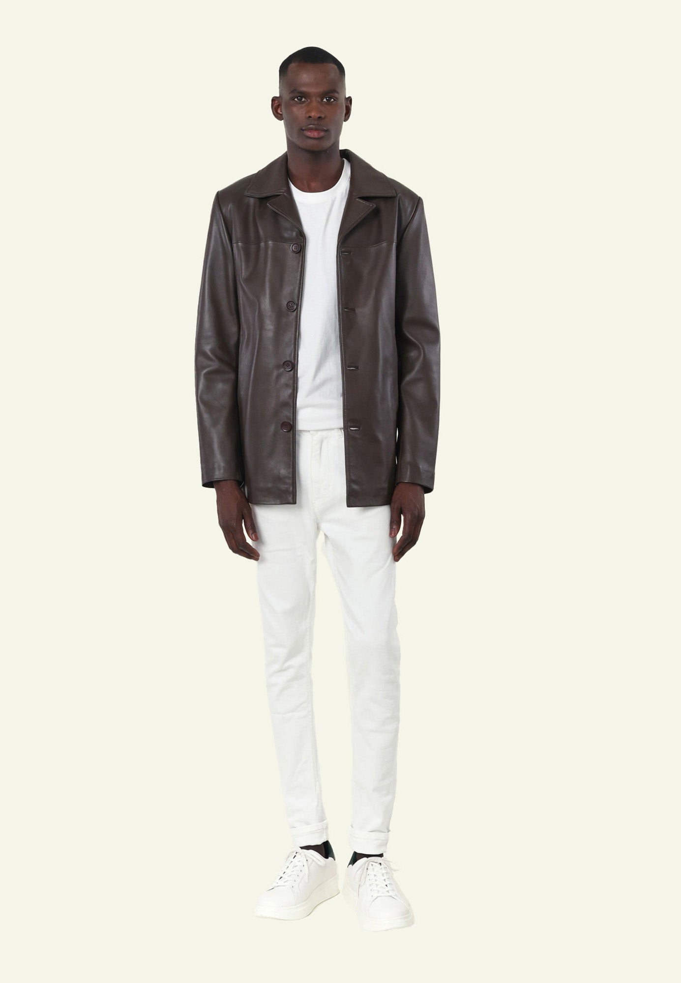 Veste cuir mouton brun droite homme LORD BROWN face — Serge Pariente Paris