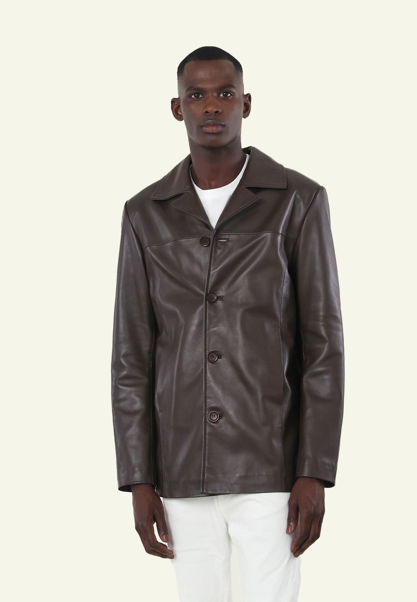 LORD BROWN vue dos veste cuir mouton brun — Serge Pariente Paris