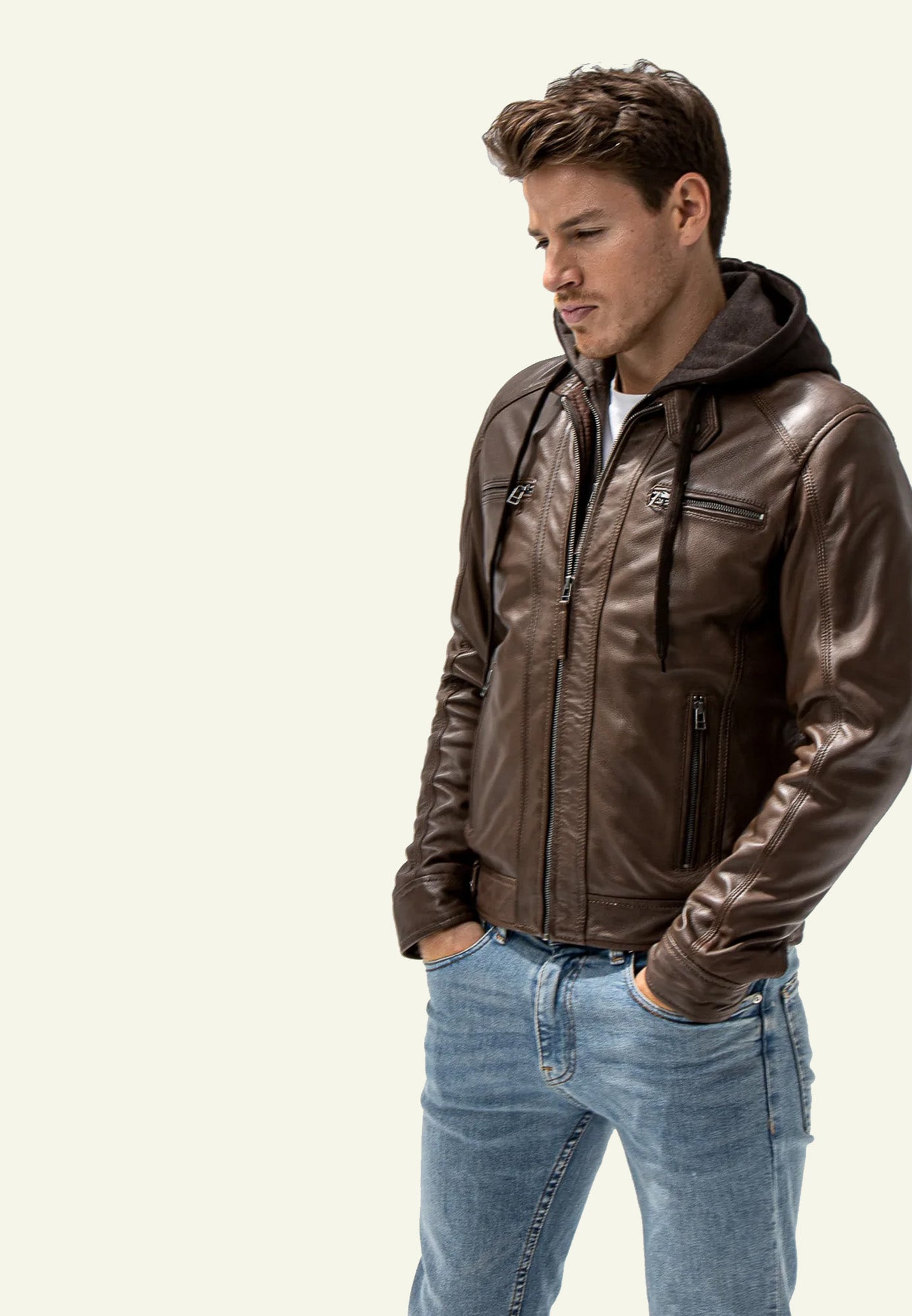 Détail capuche amovible ERICO HOOD NF MOCCA — Serge Pariente