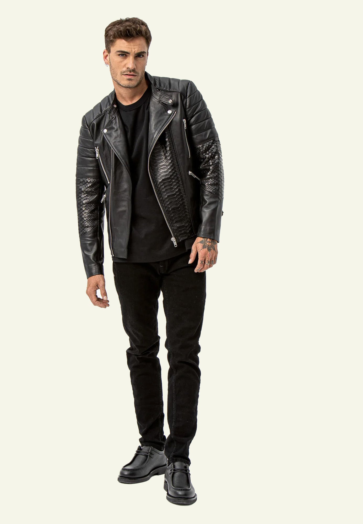 Blouson cuir python noir GLADIATOR PYTHON BLACK face — Serge Pariente