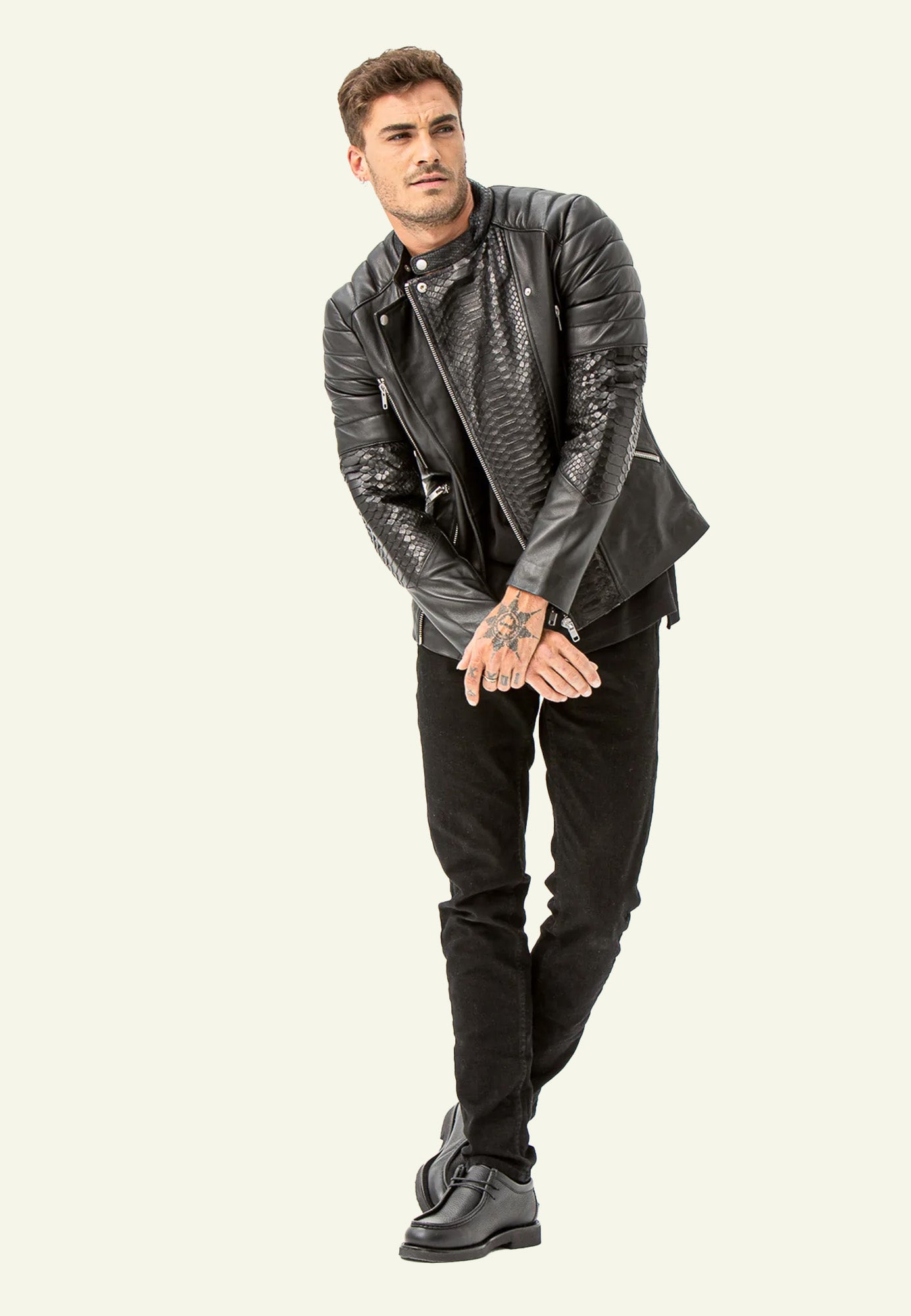 Blouson cuir python GLADIATOR PYTHON BLACK vue complémentaire — Serge Pariente Paris
