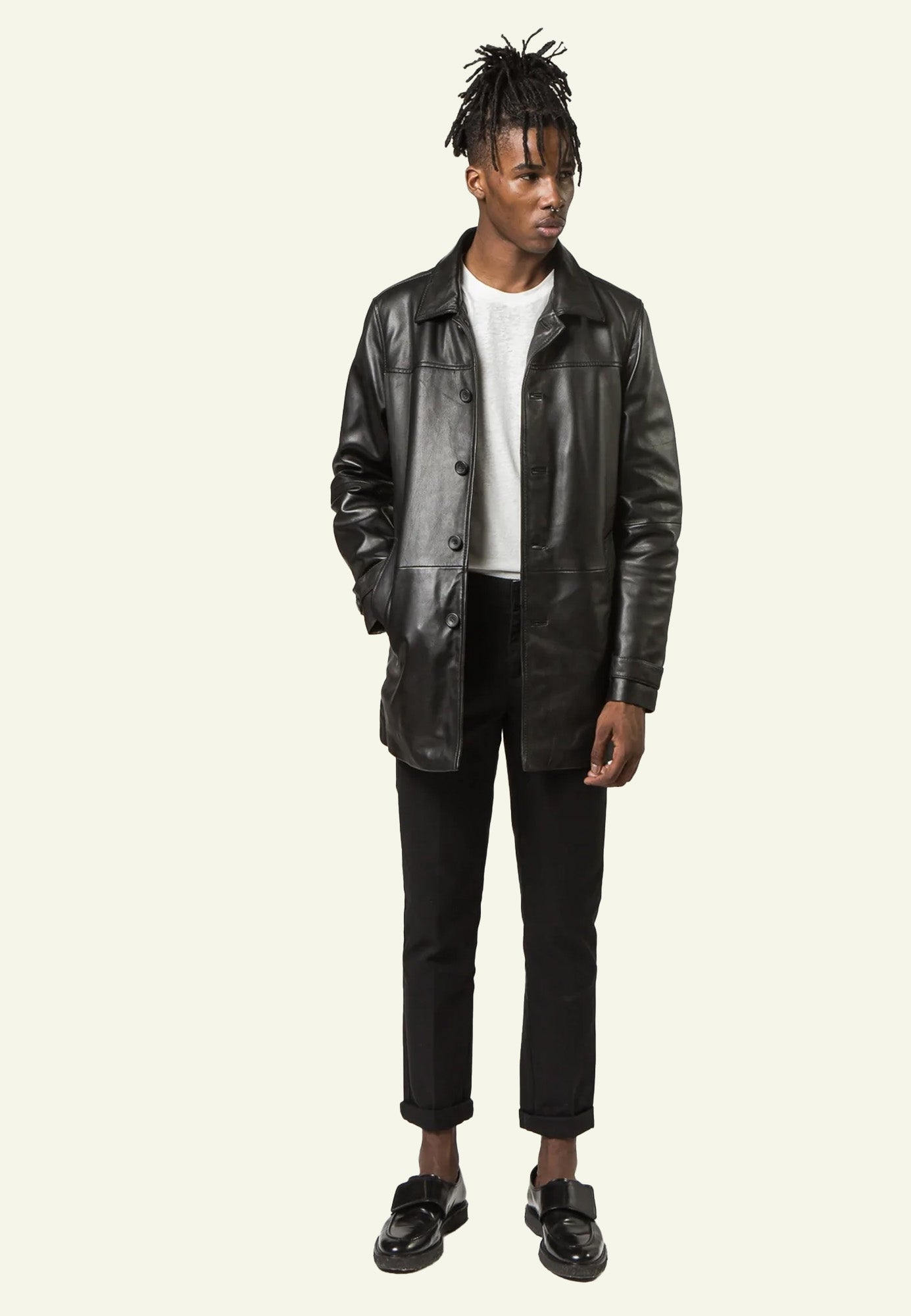 HARRY BLACK vue dos blouson cuir mouton long — Serge Pariente