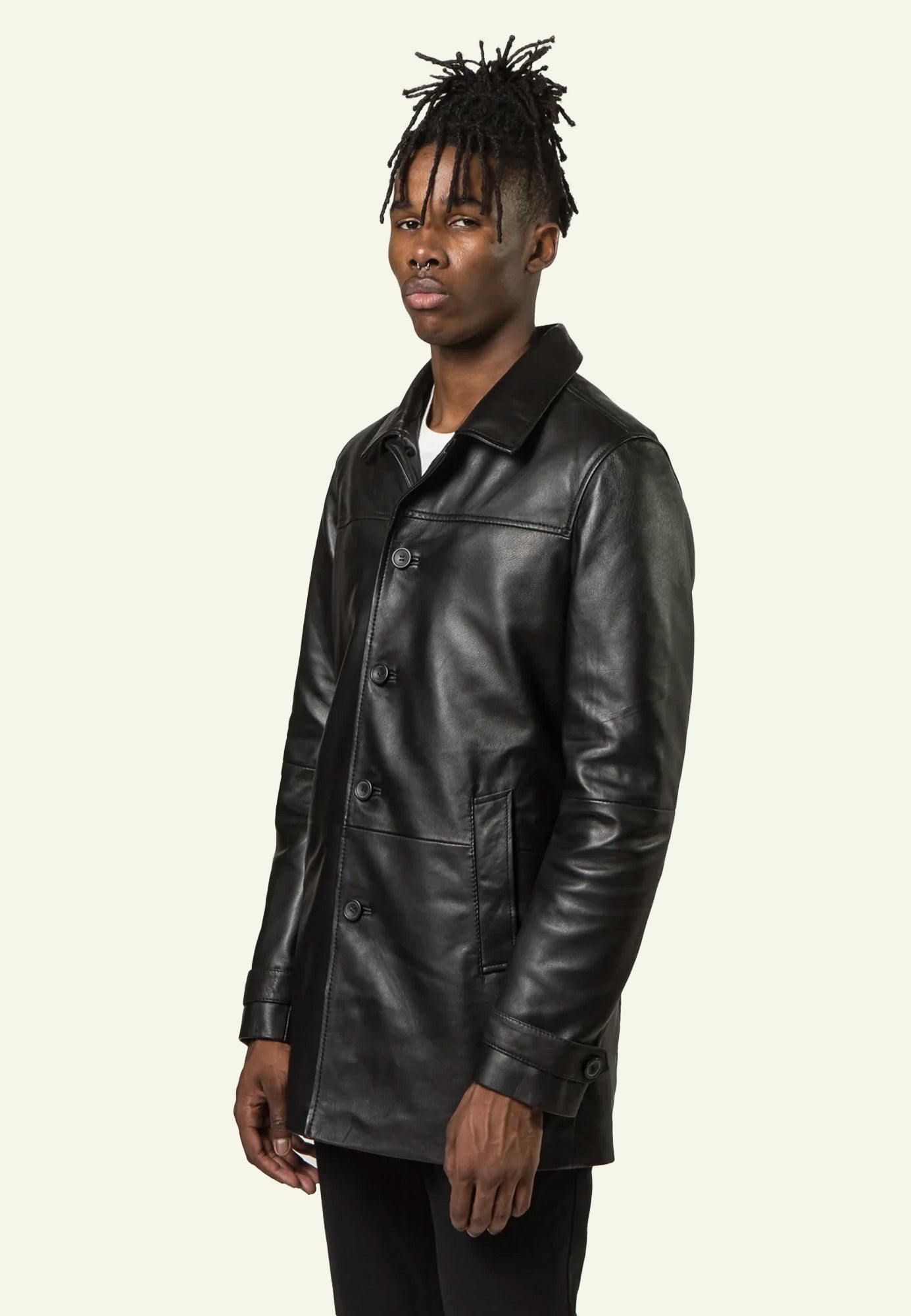 HARRY BLACK porté homme blouson cuir long — Serge Pariente Paris