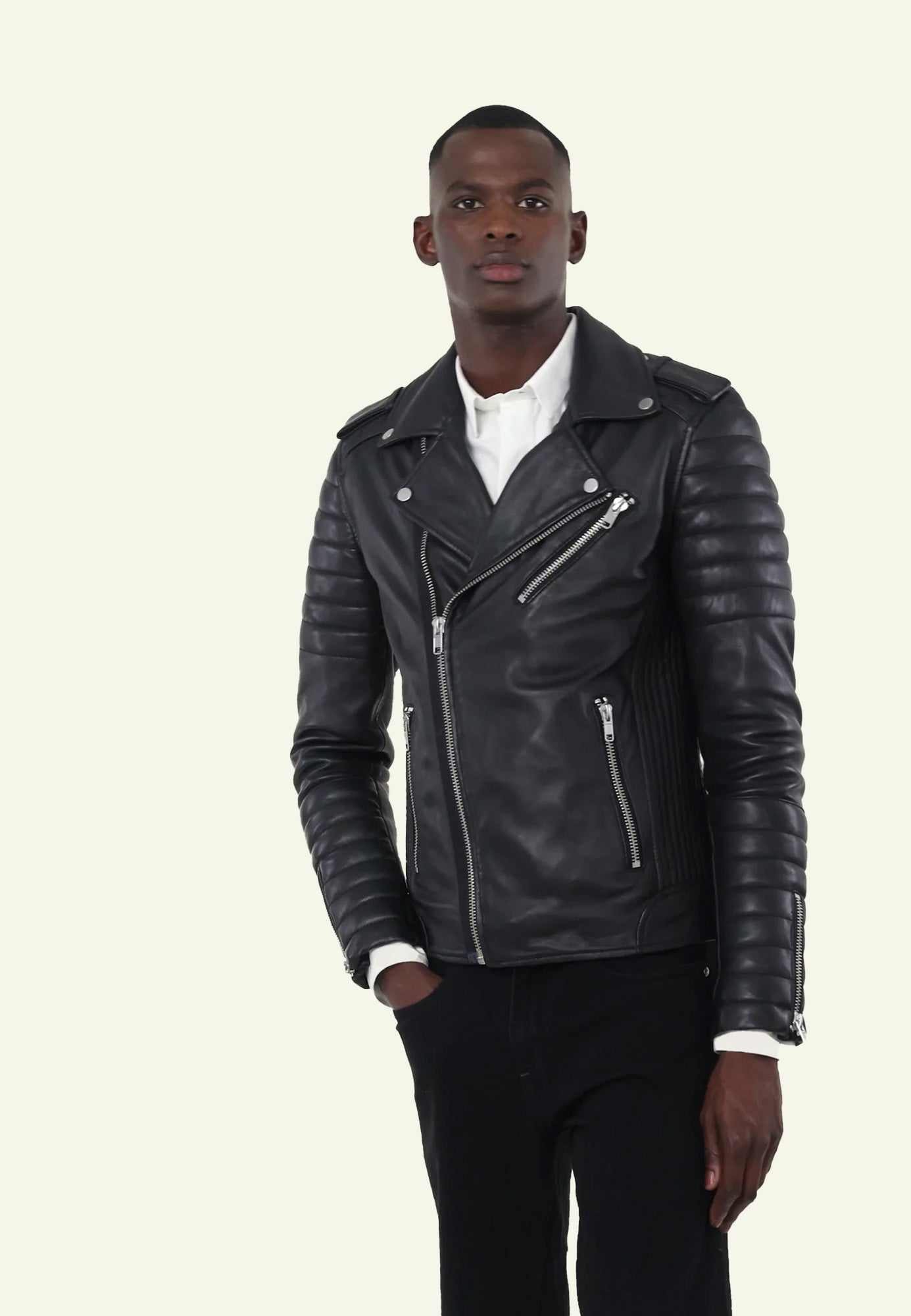 Blouson cuir HIPSTER NF BLACK vue côté — Serge Pariente Paris