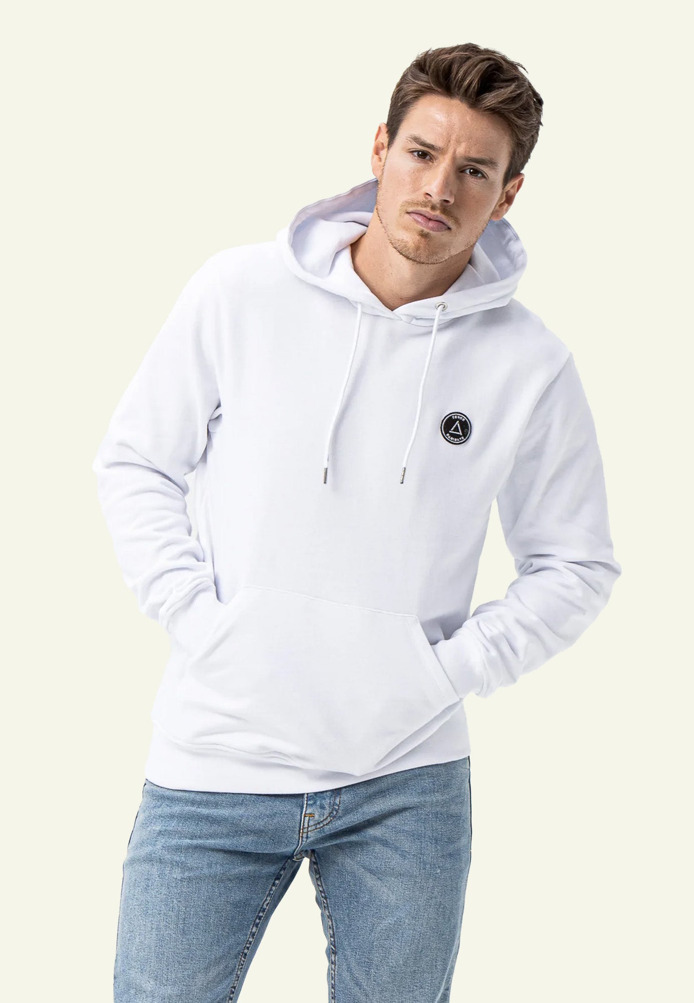 Sweat capuche coton blanc logo Serge Pariente homme face — Serge Pariente