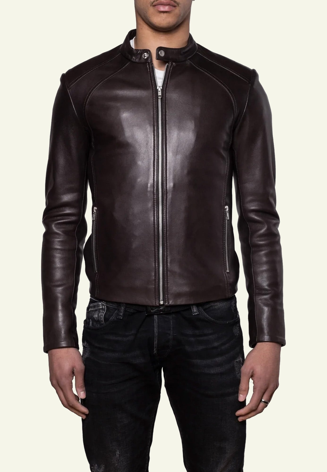LENI BROWN vue dos blouson cuir mouton brun — Serge Pariente