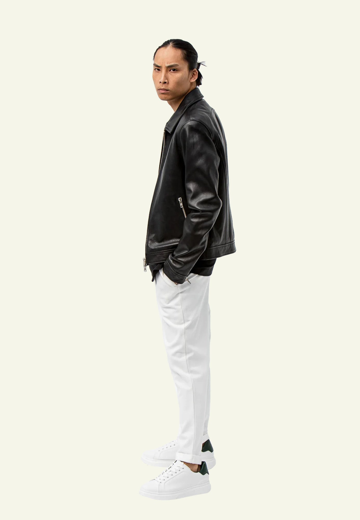 Veste cuir RANDOM BLACK vue côté — Serge Pariente Paris