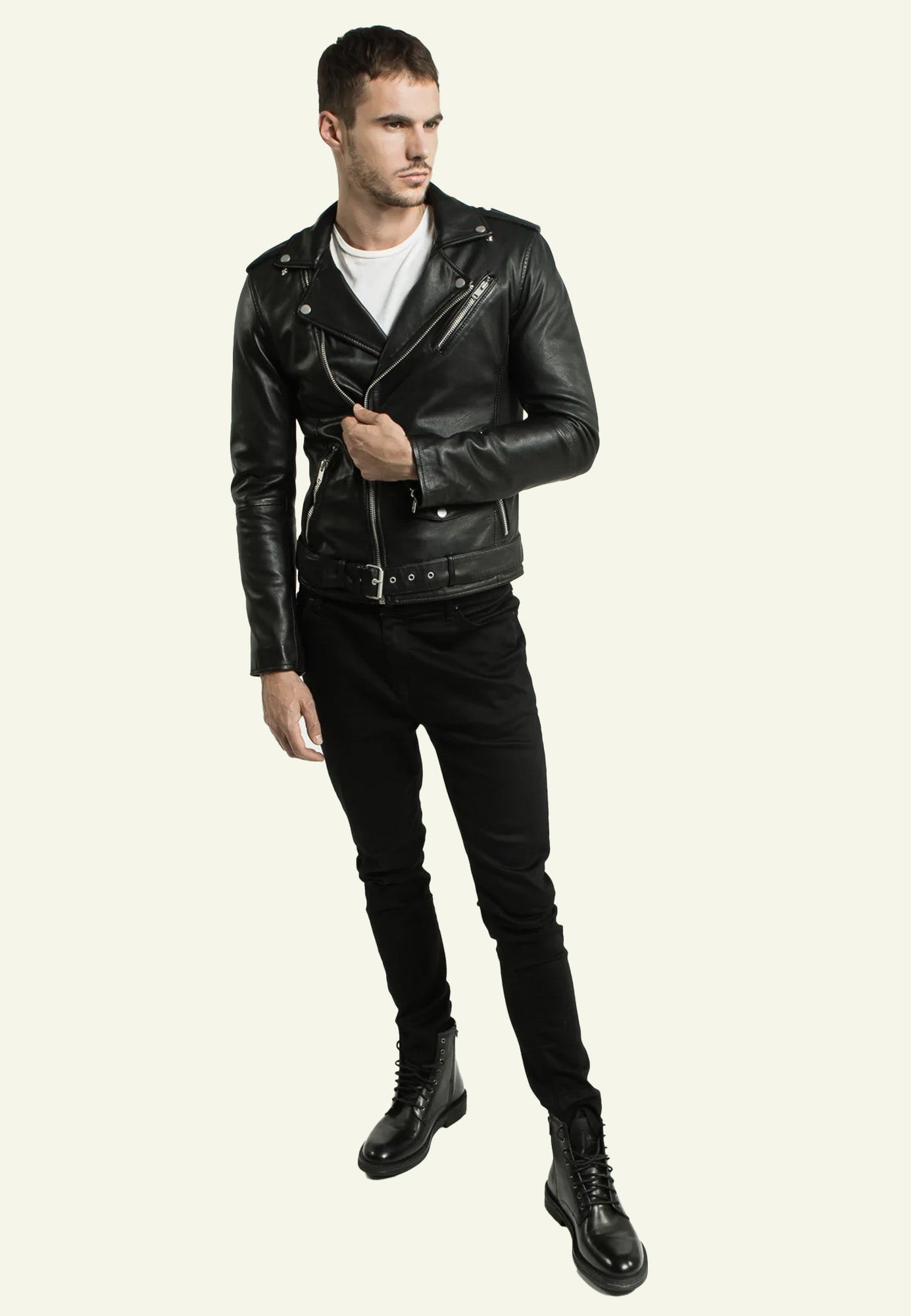 Perfecto cuir mouton noir ROCKER face — Serge Pariente Paris