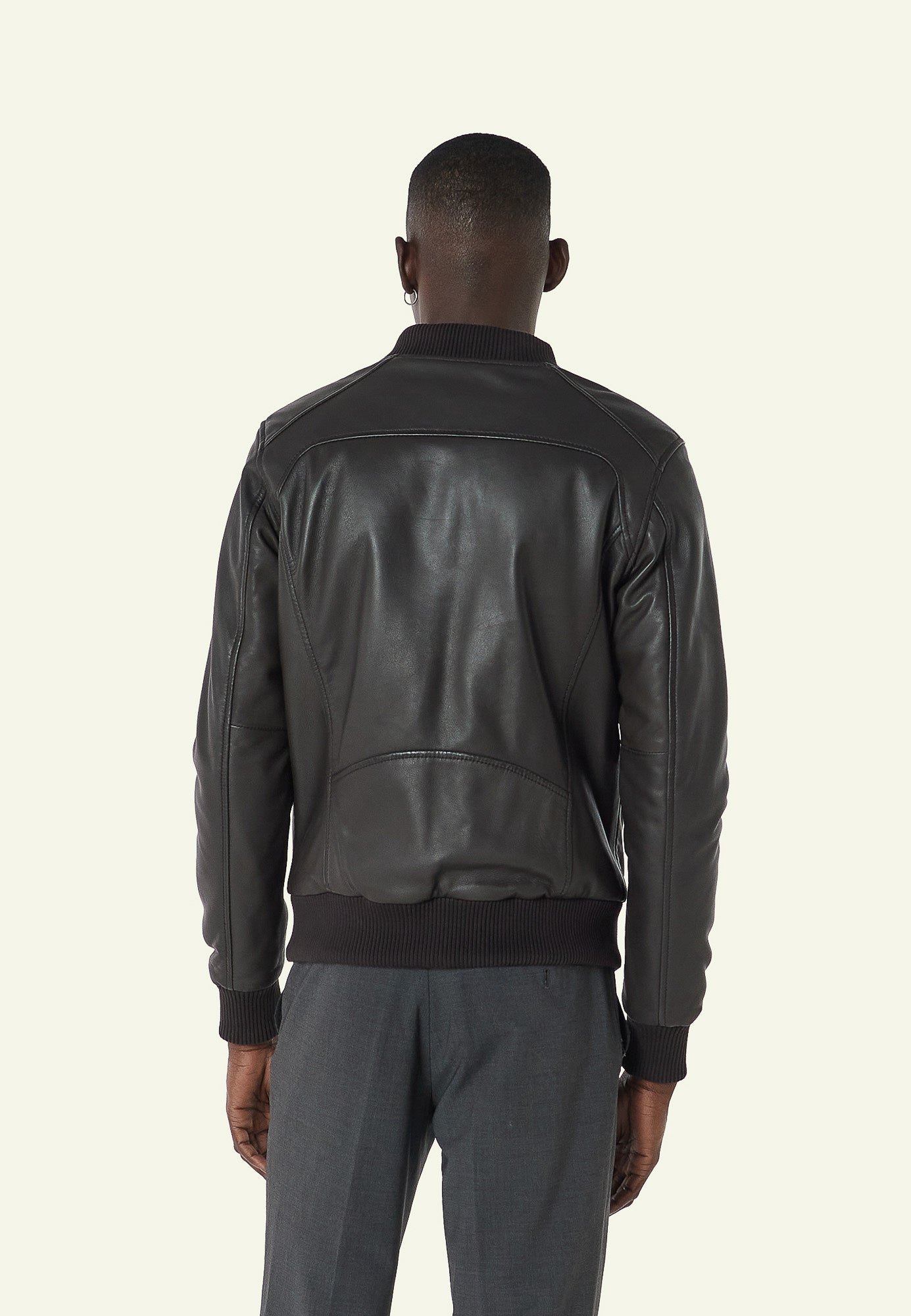 Bomber cuir BONBON BROWN vue côté — Serge Pariente Paris