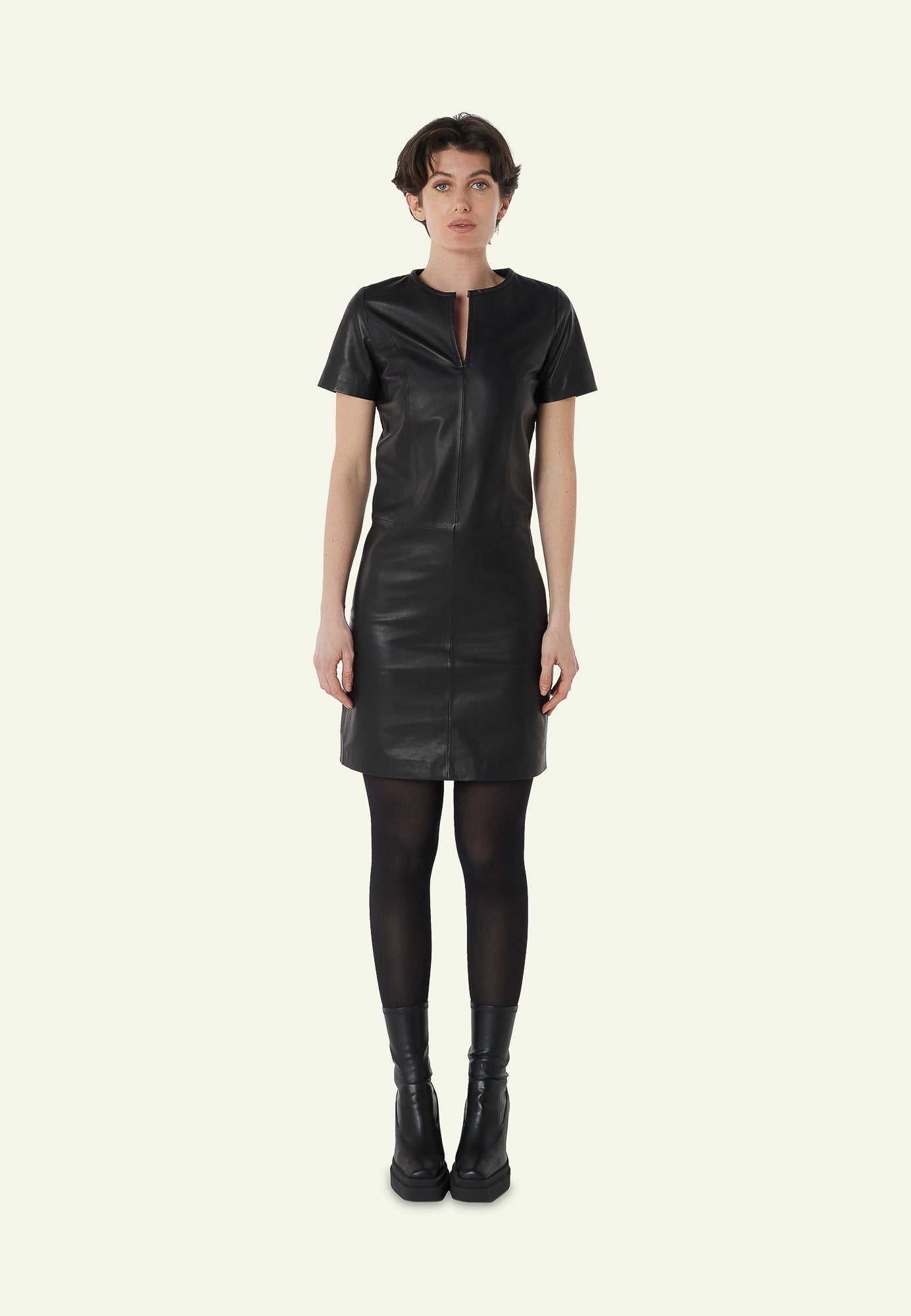 Robe cuir SARAH DRESS BLACK - vue face - Serge Pariente Paris