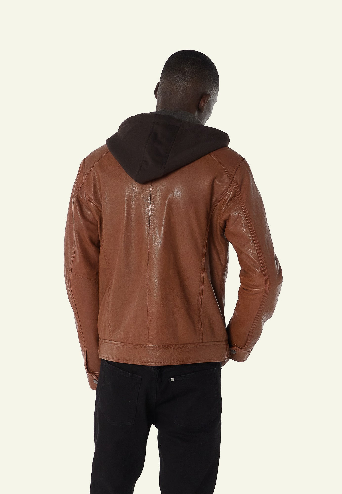 Blouson capuche cuir ERICO HOOD OXBLOOD PRIME - vue cote - Serge Pariente Paris