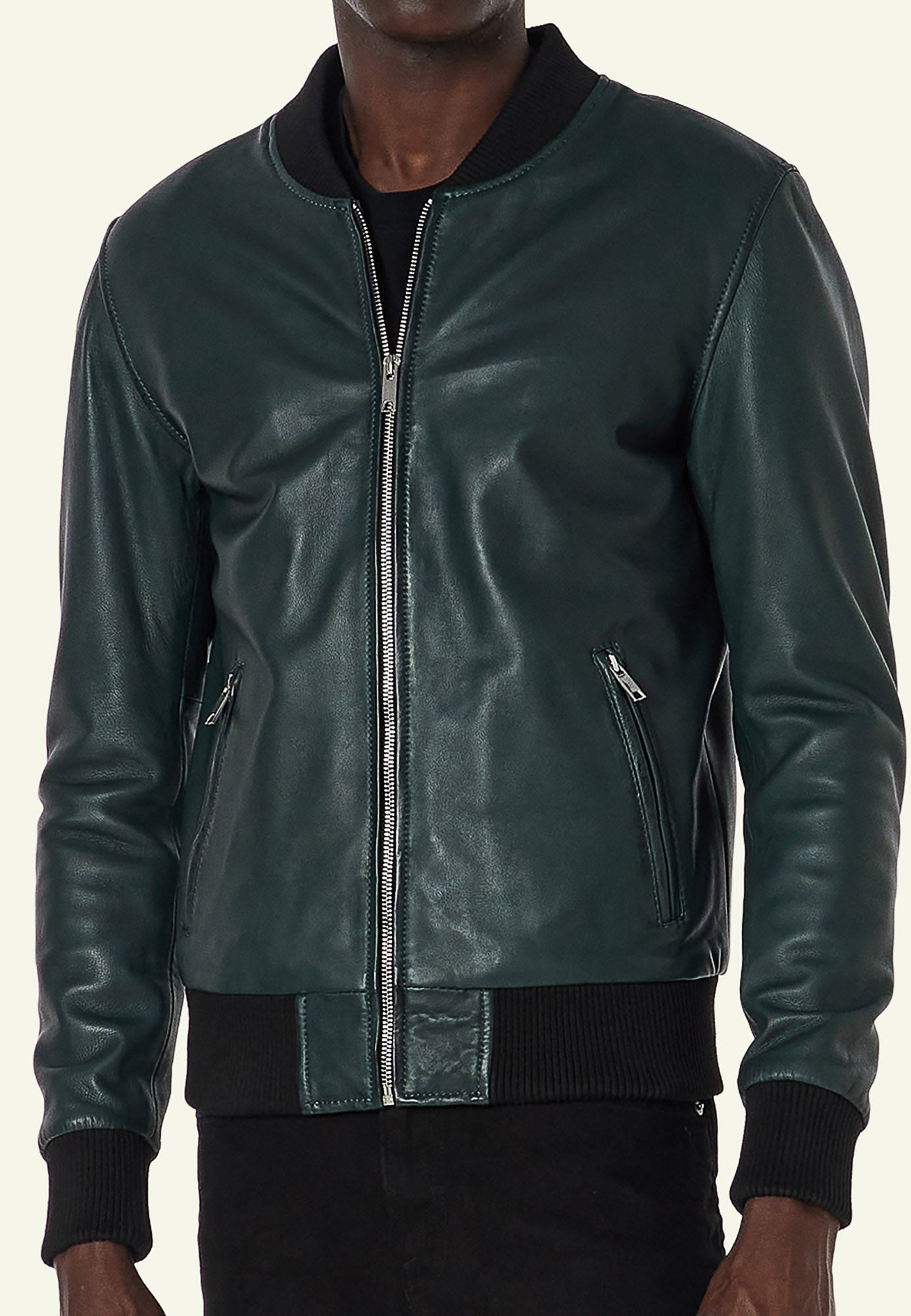 Bomber cuir BONBON GREEN - vue portee - Serge Pariente Paris