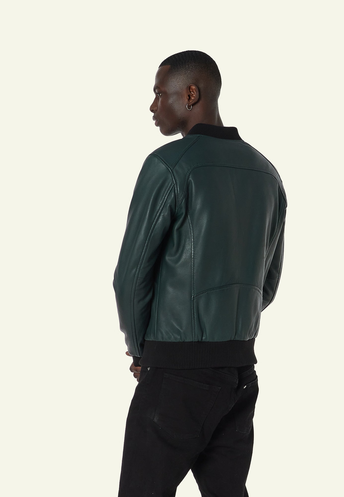 Bomber cuir BONBON GREEN - vue cote - Serge Pariente Paris