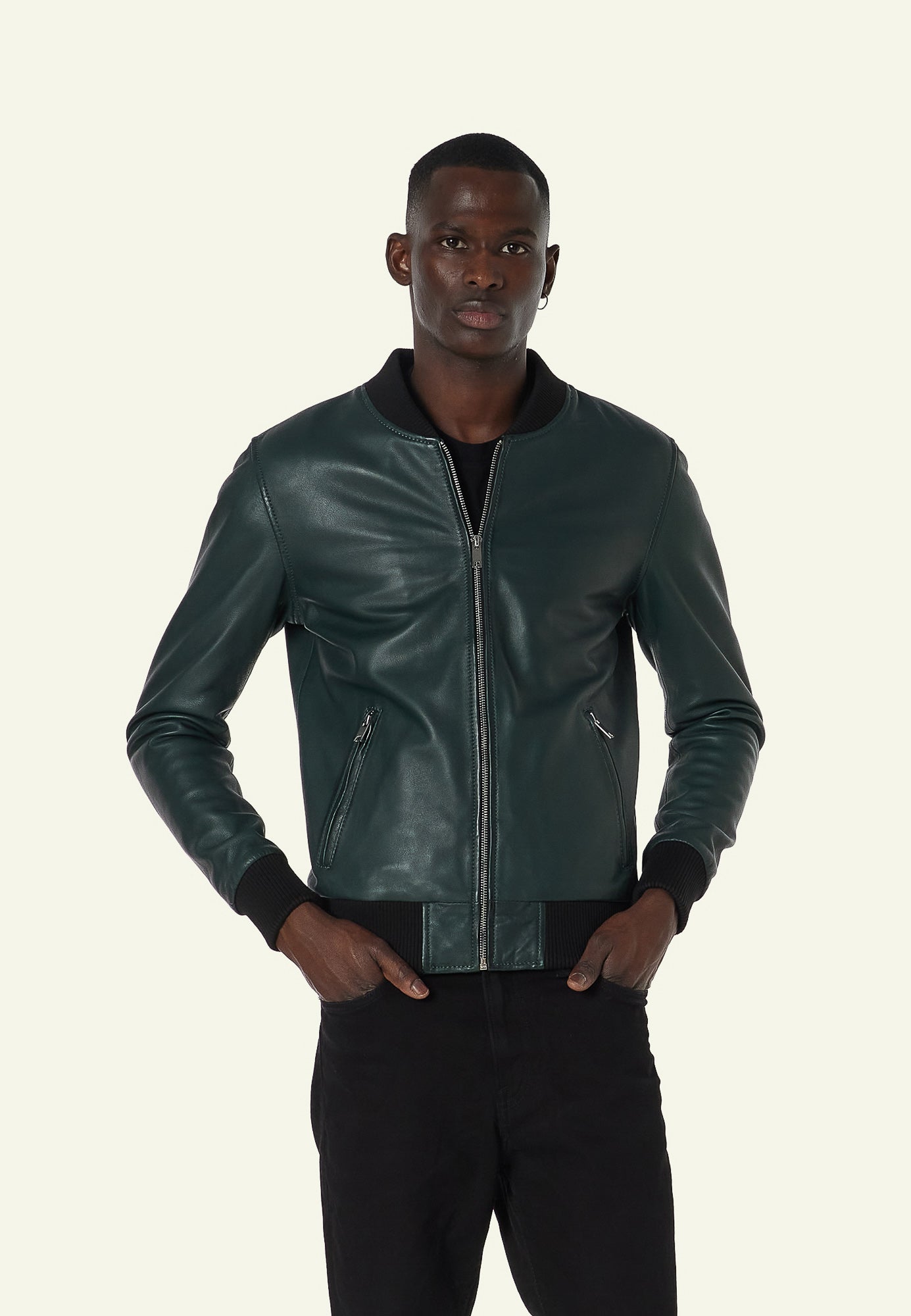 Bomber cuir BONBON GREEN - vue detail - Serge Pariente Paris