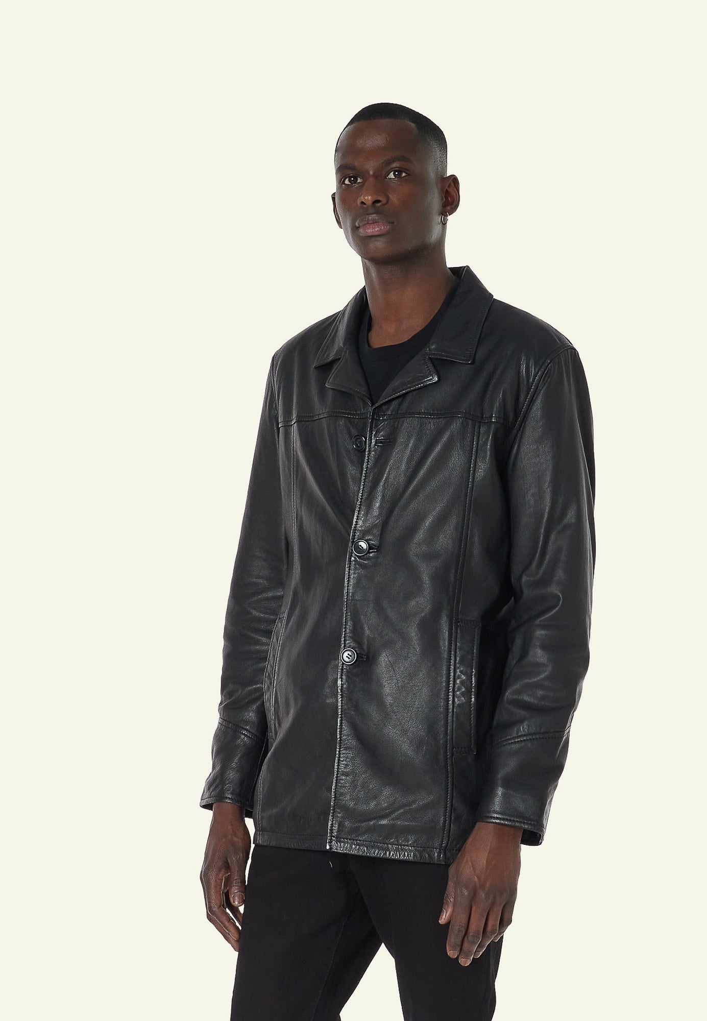 Blouson cuir NATHAN BLACK - vue face - Serge Pariente Paris