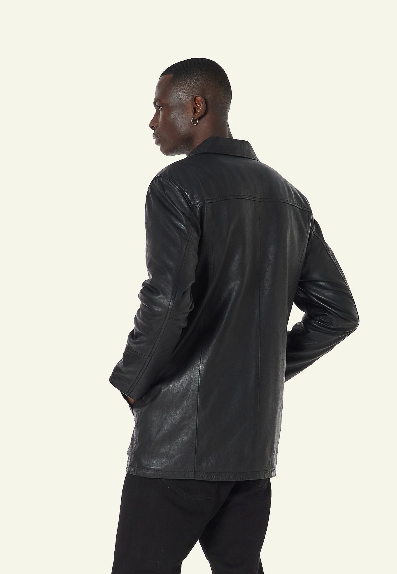 Blouson cuir NATHAN BLACK - vue cote - Serge Pariente Paris
