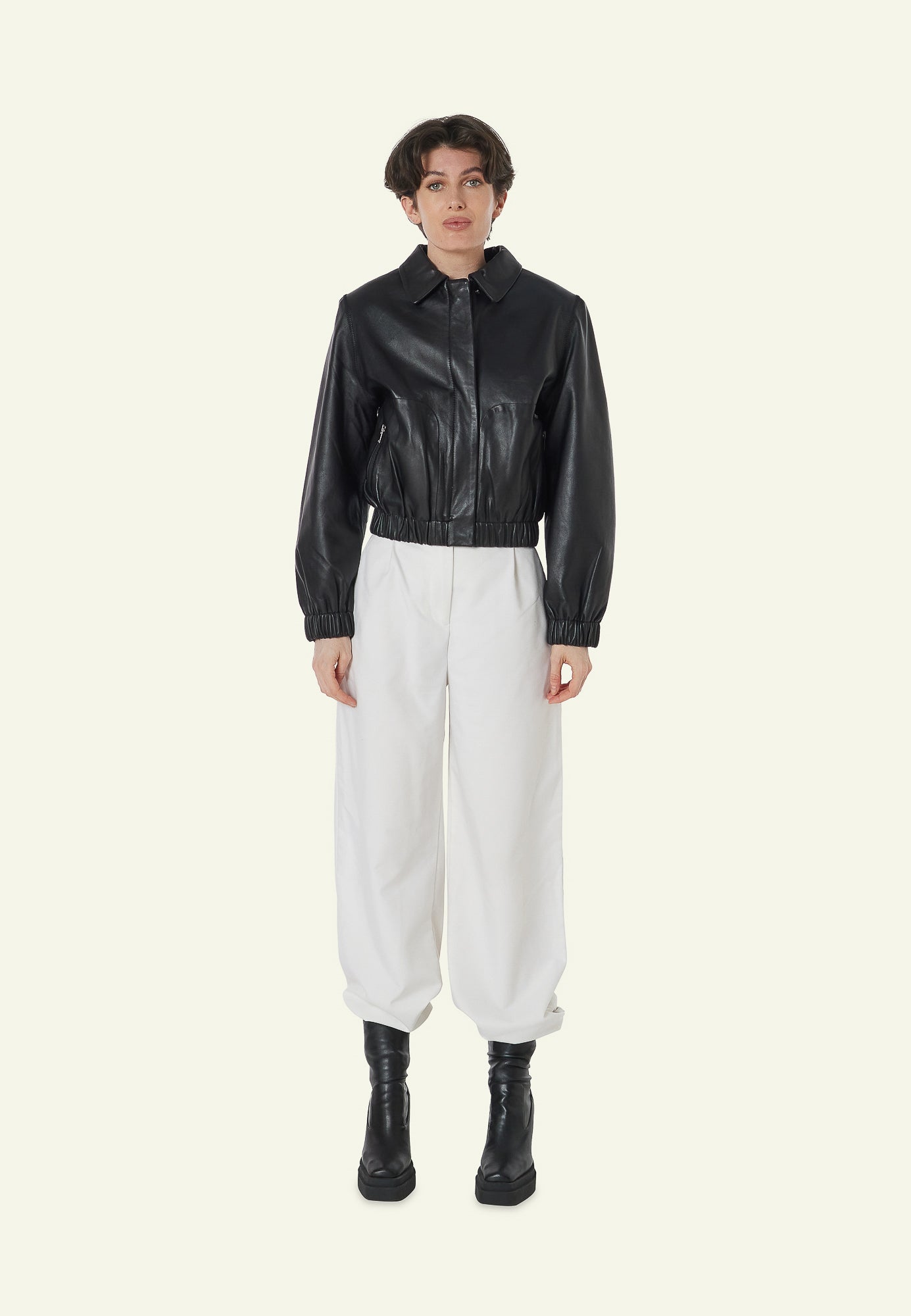 Veste cuir mouton noir femme CLOTILDE BLACK face — Serge Pariente Paris