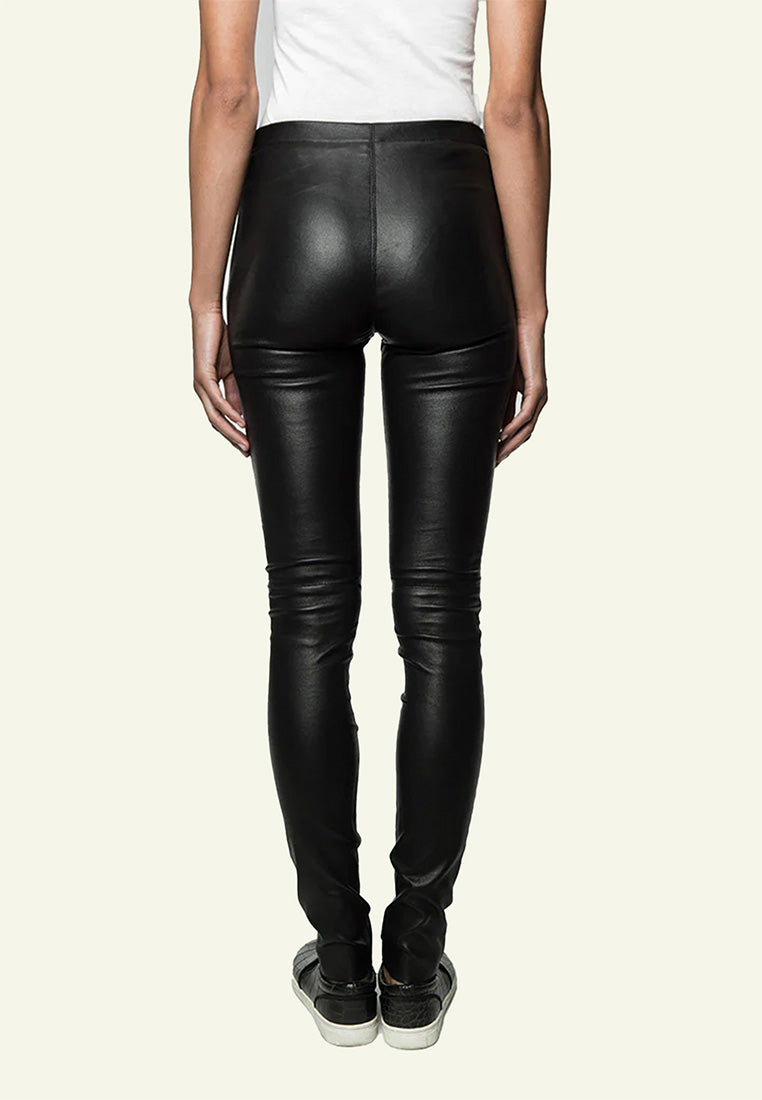 Legging cuir agneau stretch noir vue dos — Serge Pariente Paris