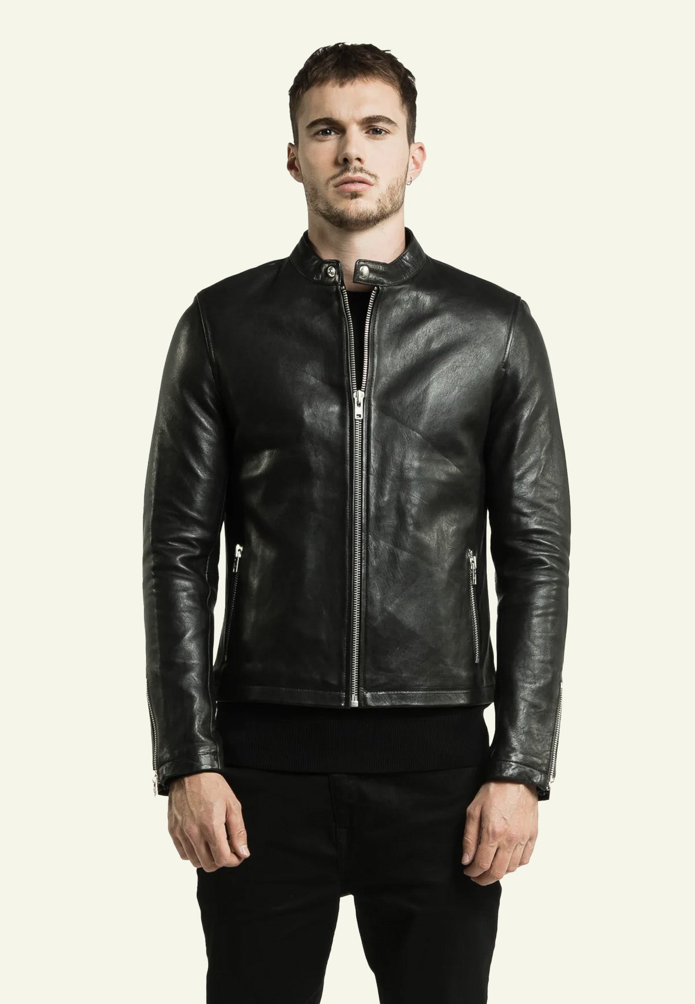 Détail col chemise zip STYLE 20 cuir mouton — Serge Pariente
