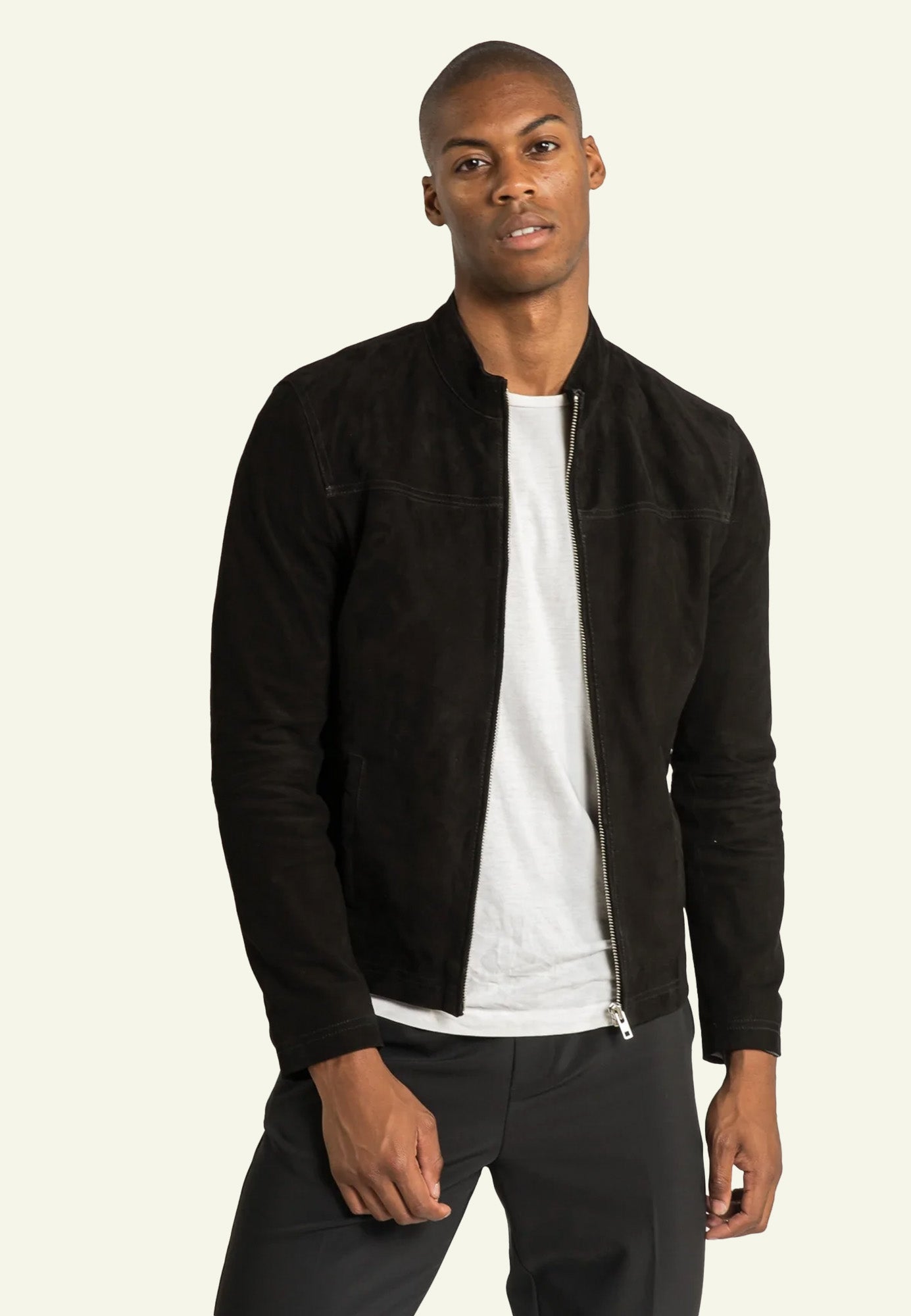 Blouson daim noir col montant homme SYLVINO VS BLACK face — Serge Pariente