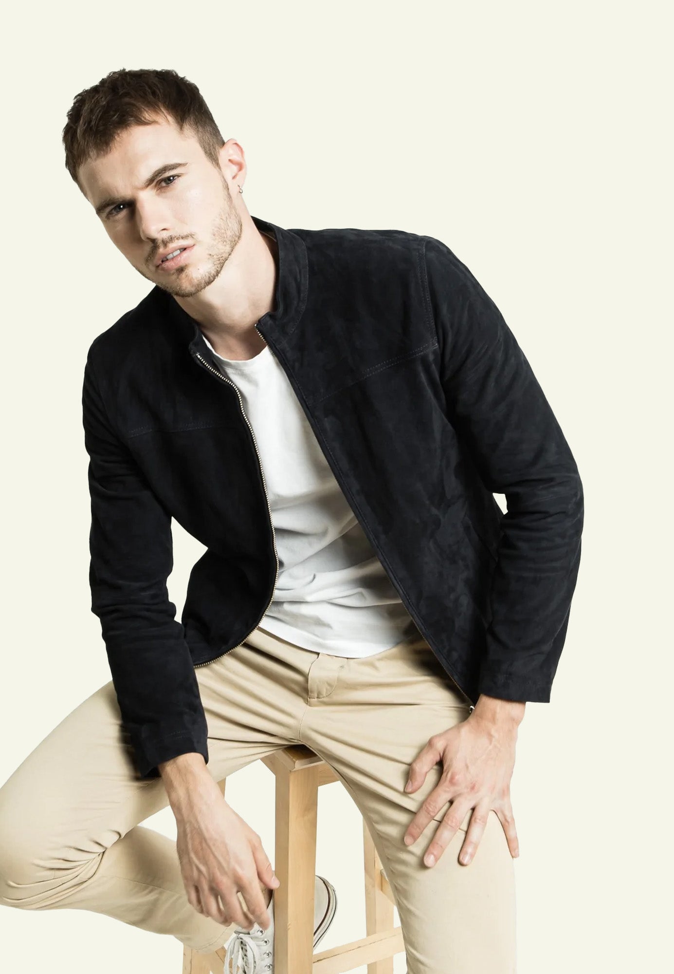 Blouson daim bleu col montant homme SYLVINO VS BLUE face — Serge Pariente