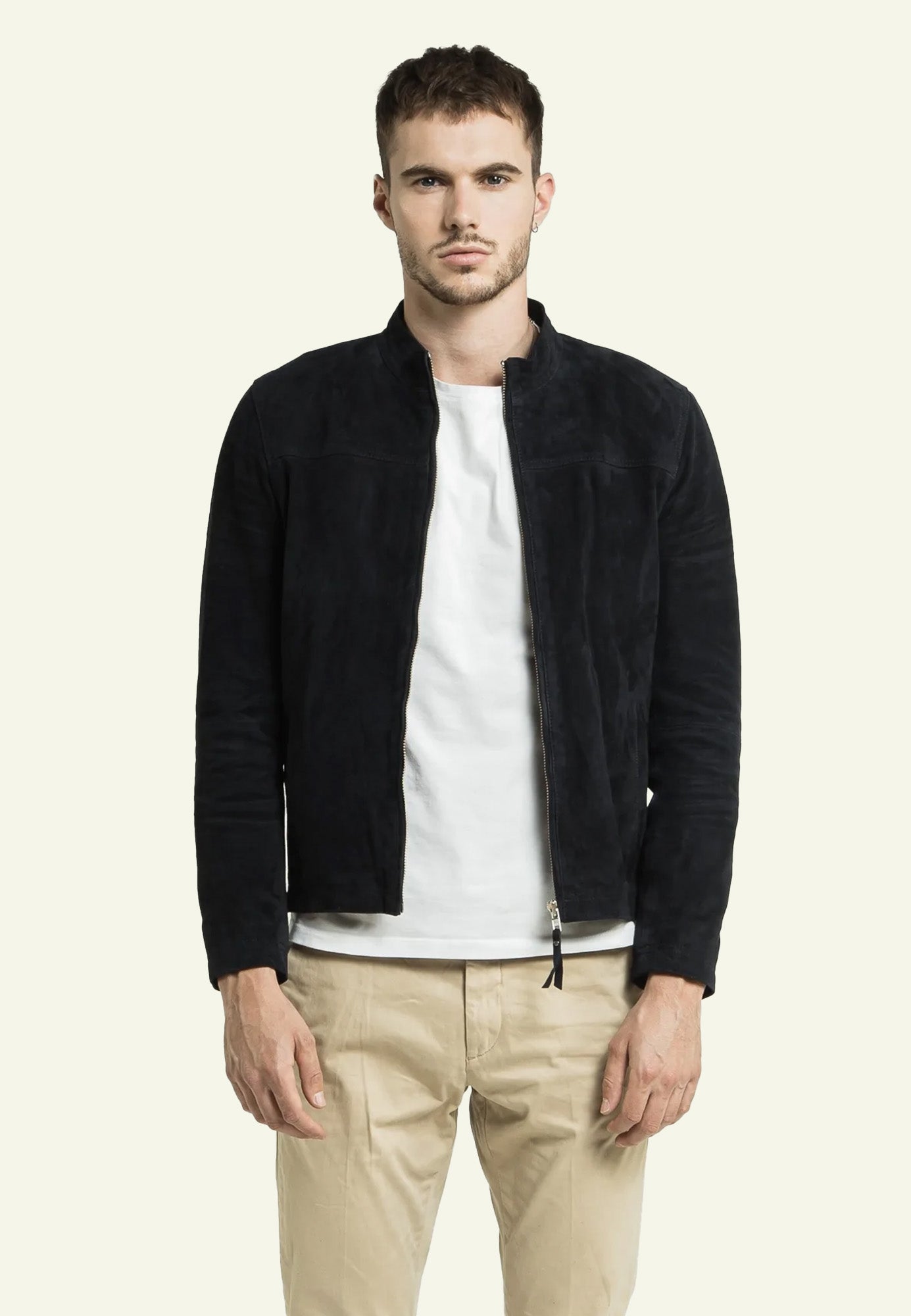 Blouson daim SYLVINO VS BLUE vue côté — Serge Pariente Paris