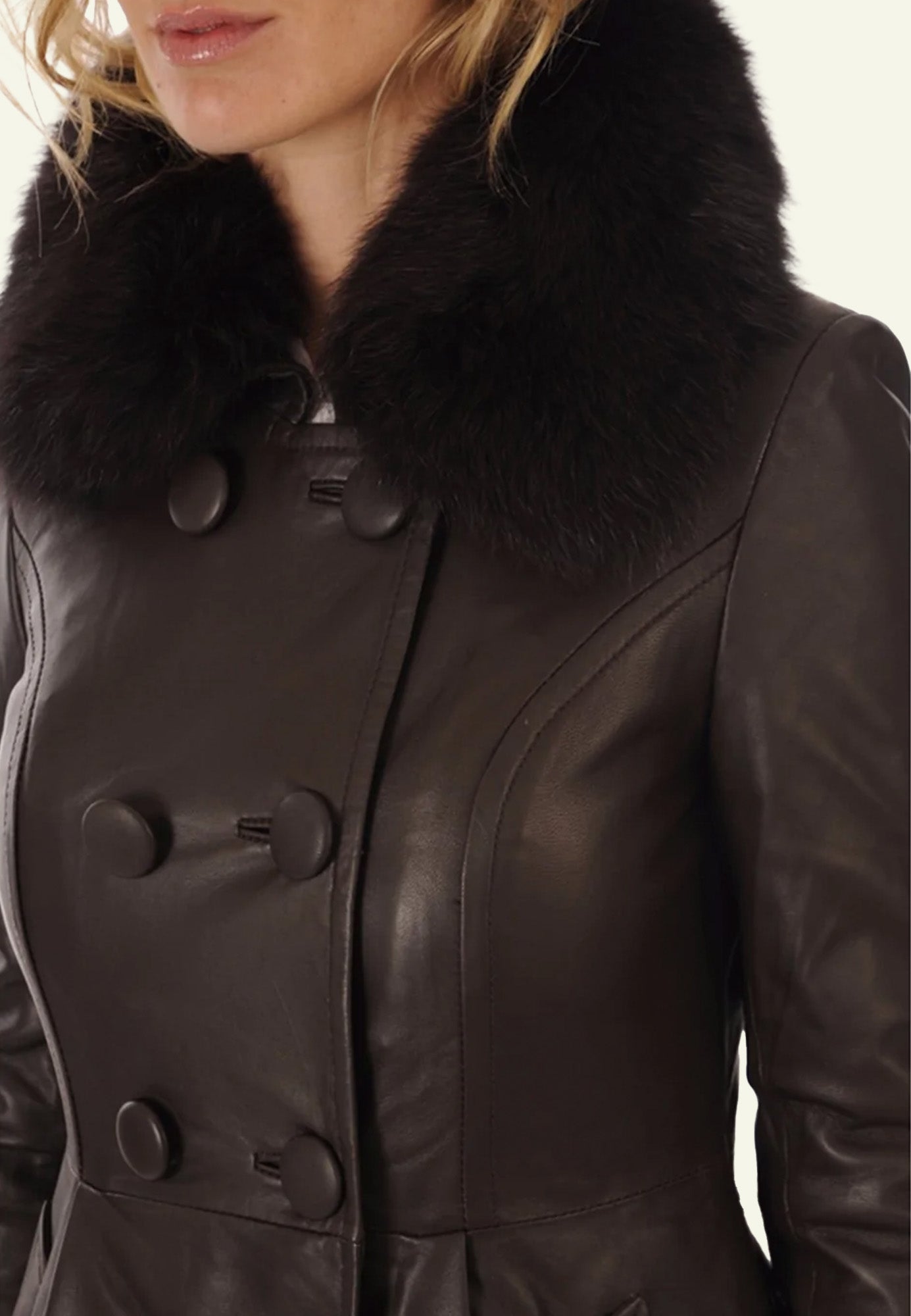 TOTTI BROWN vue dos manteau cuir mouton ceinturé — Serge Pariente