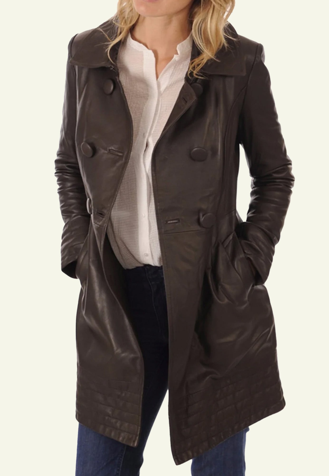 Détail ceinture amovible manteau cuir TOTTI BROWN — Serge Pariente